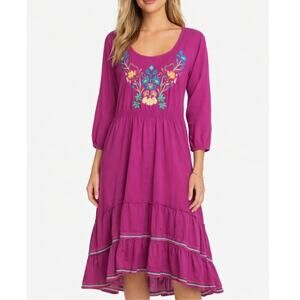 Johnny Was JWLA Floral Embroidered Tiered High Low Dress Purple Size XL